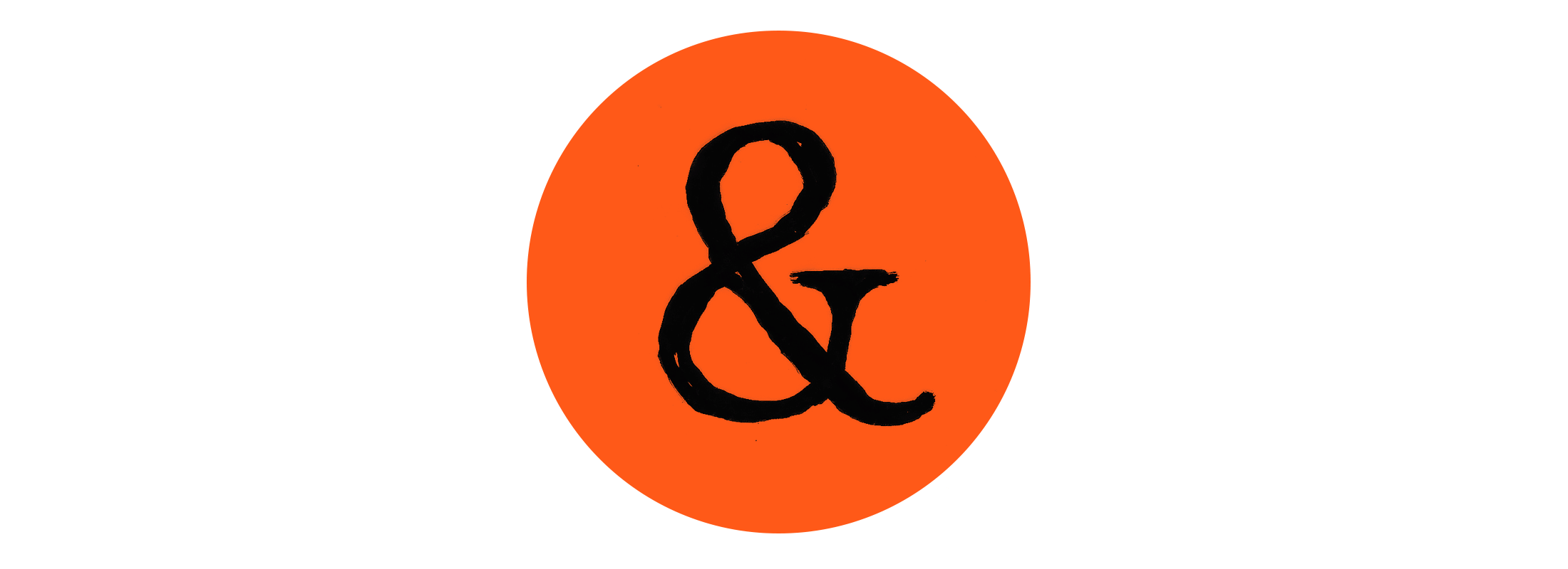 A black ampersand (&) displayed in the center of an orange circle. The circle stands out boldly against the clean, white background, creating a strong contrast.