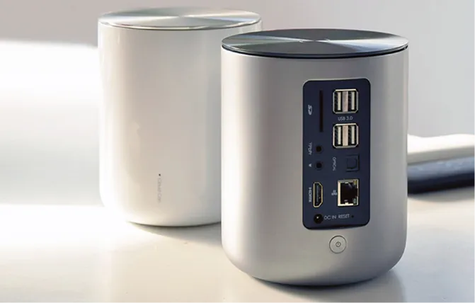 Tsinghua Tongfang smart home media center, two cylindrical units with rear ports