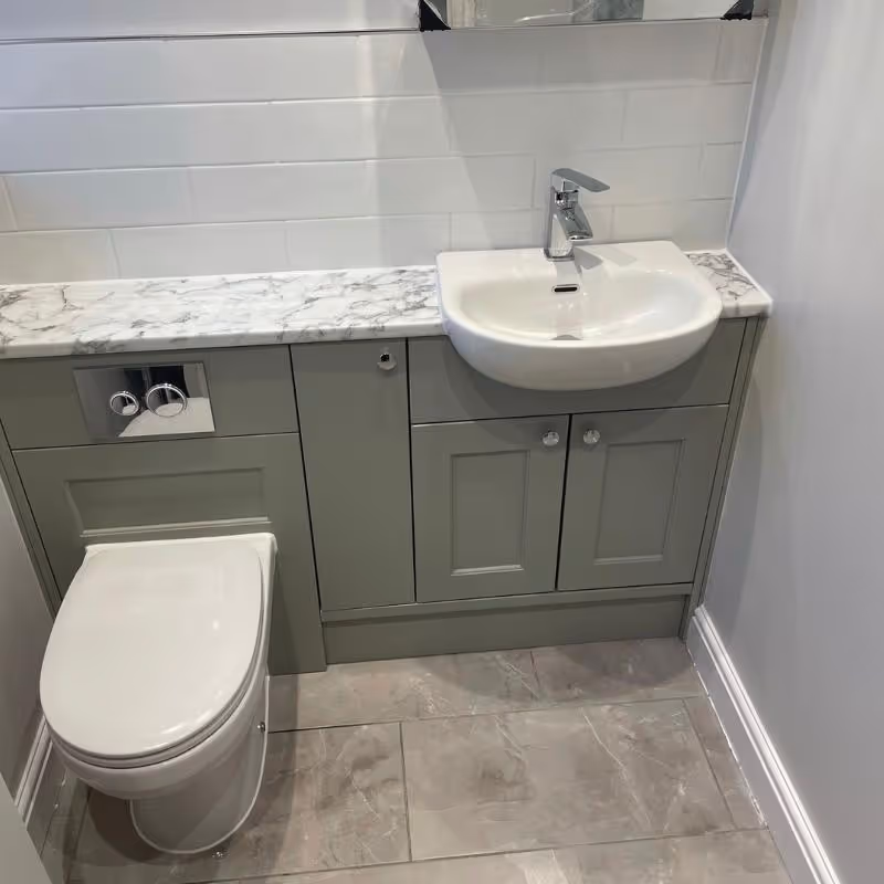 Newly installed bathroom - green and white