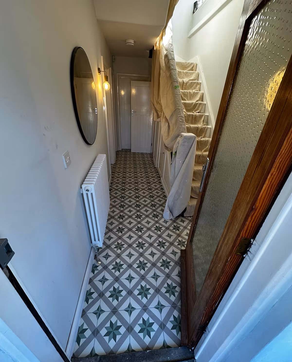 Tiled floor in a hallway