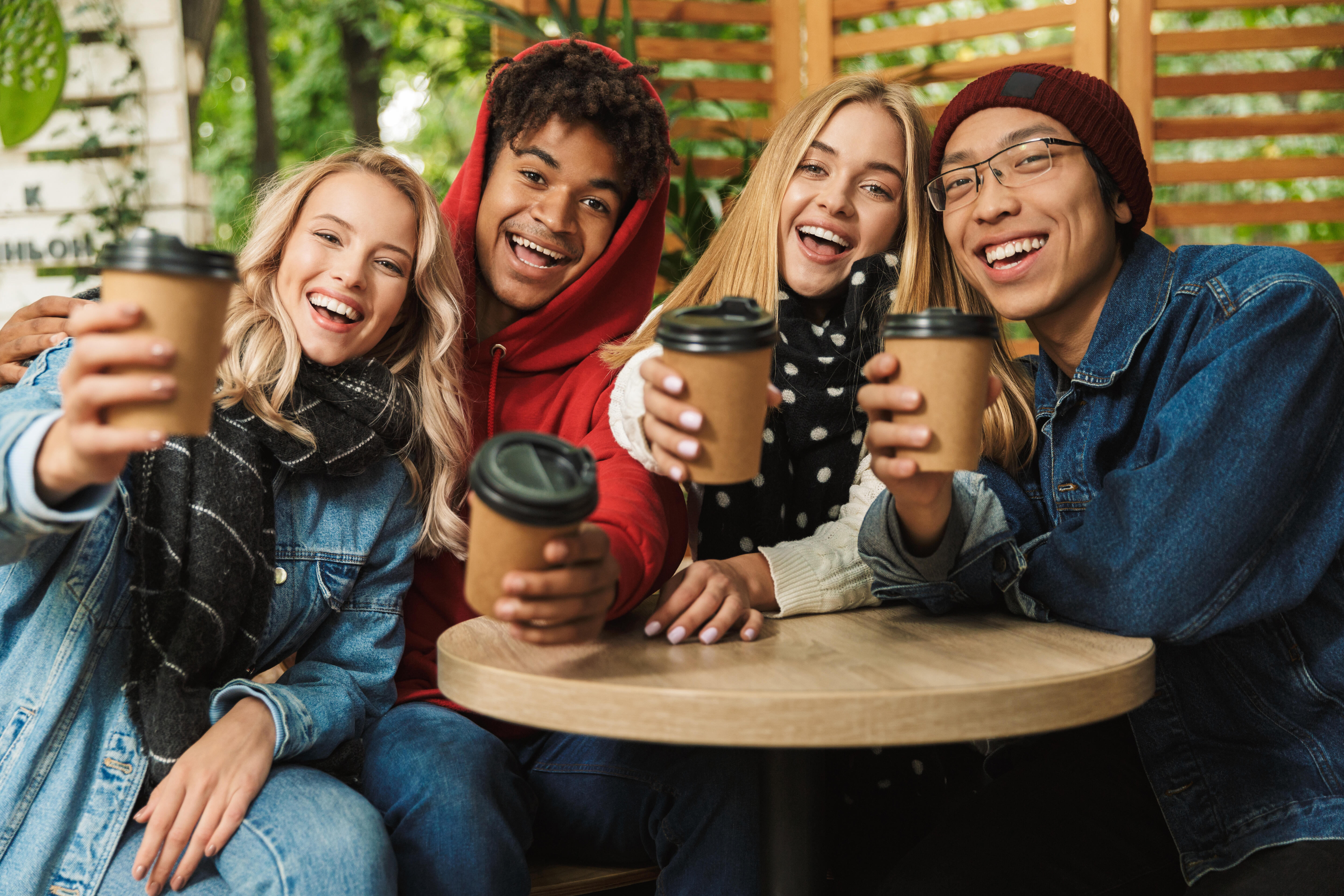 friends with coffee stock image