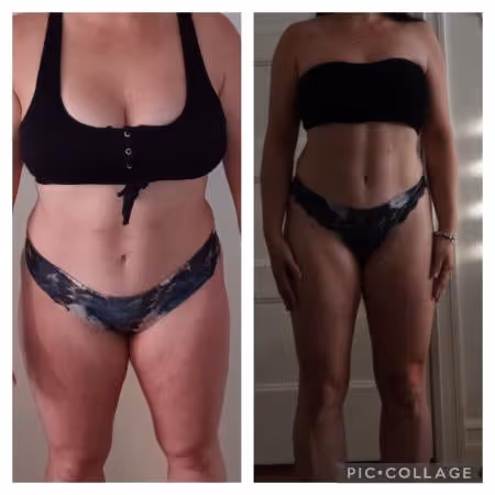 Transformation d'une femme grasse à une femme découpé musculairement et en santé.