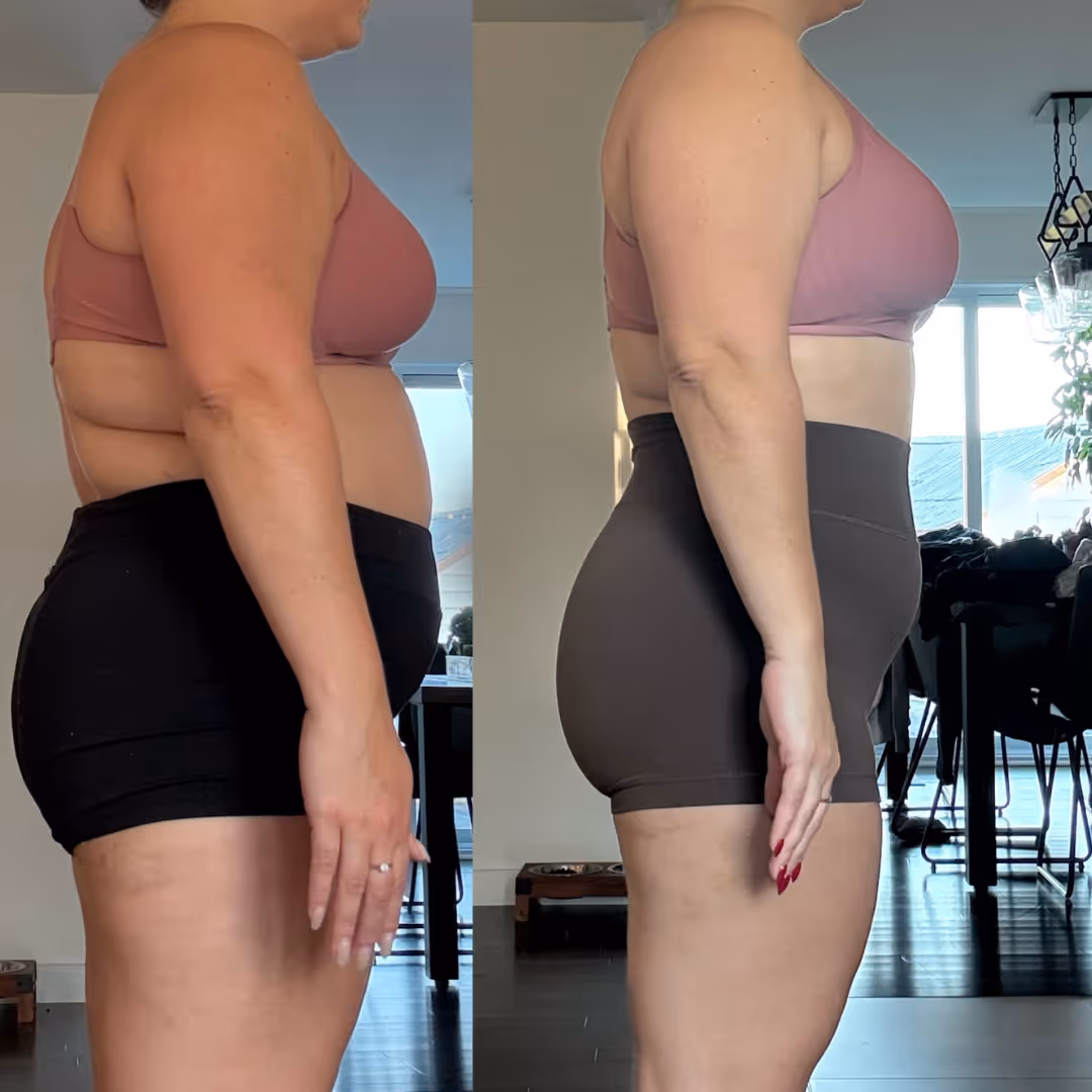 Transformation d'une femme grasse à une femme découpé musculairement et en santé.