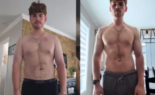 Photo d'une femme grasse avec une photo après ca transformation : Elle est plus musclé et plus maigre.