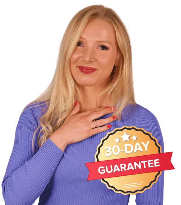english with lucy, money back guarantee badge