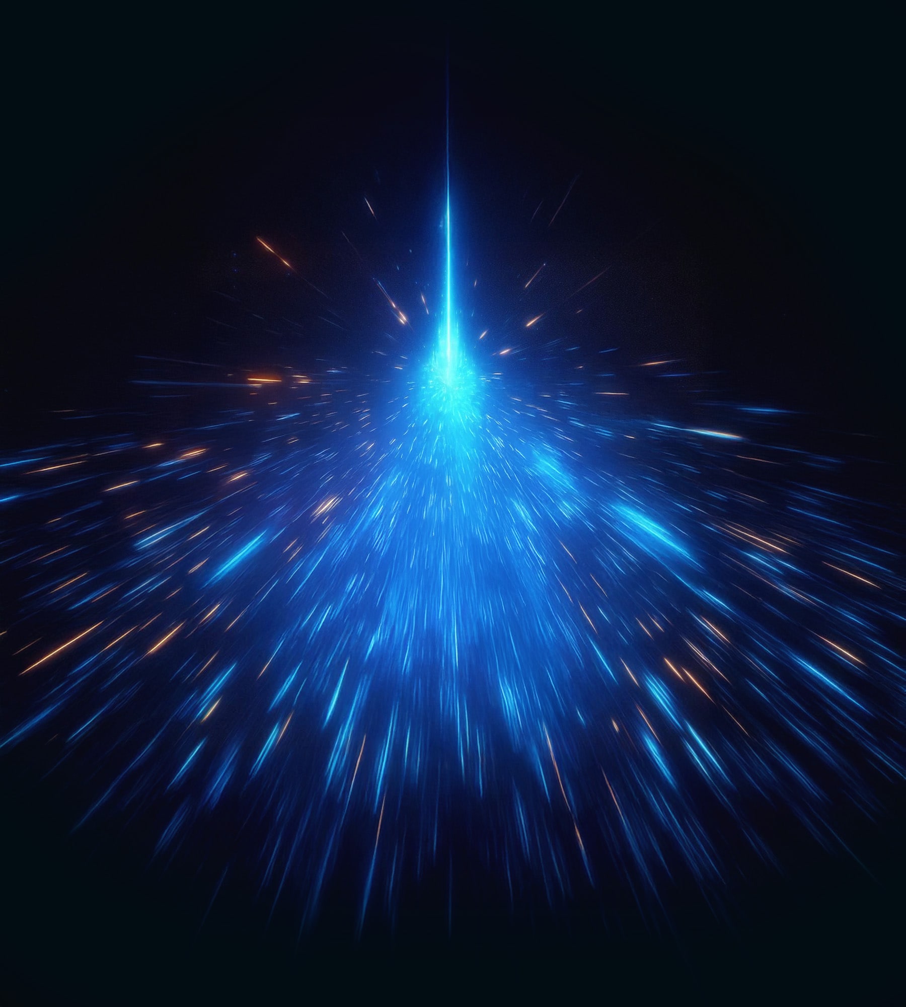 Bright blue light burst with streaks radiating outward on a dark background.
