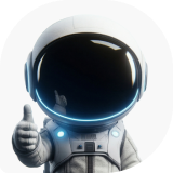 Cartoon astronaut giving a thumbs-up with a dark reflective visor and white suit.