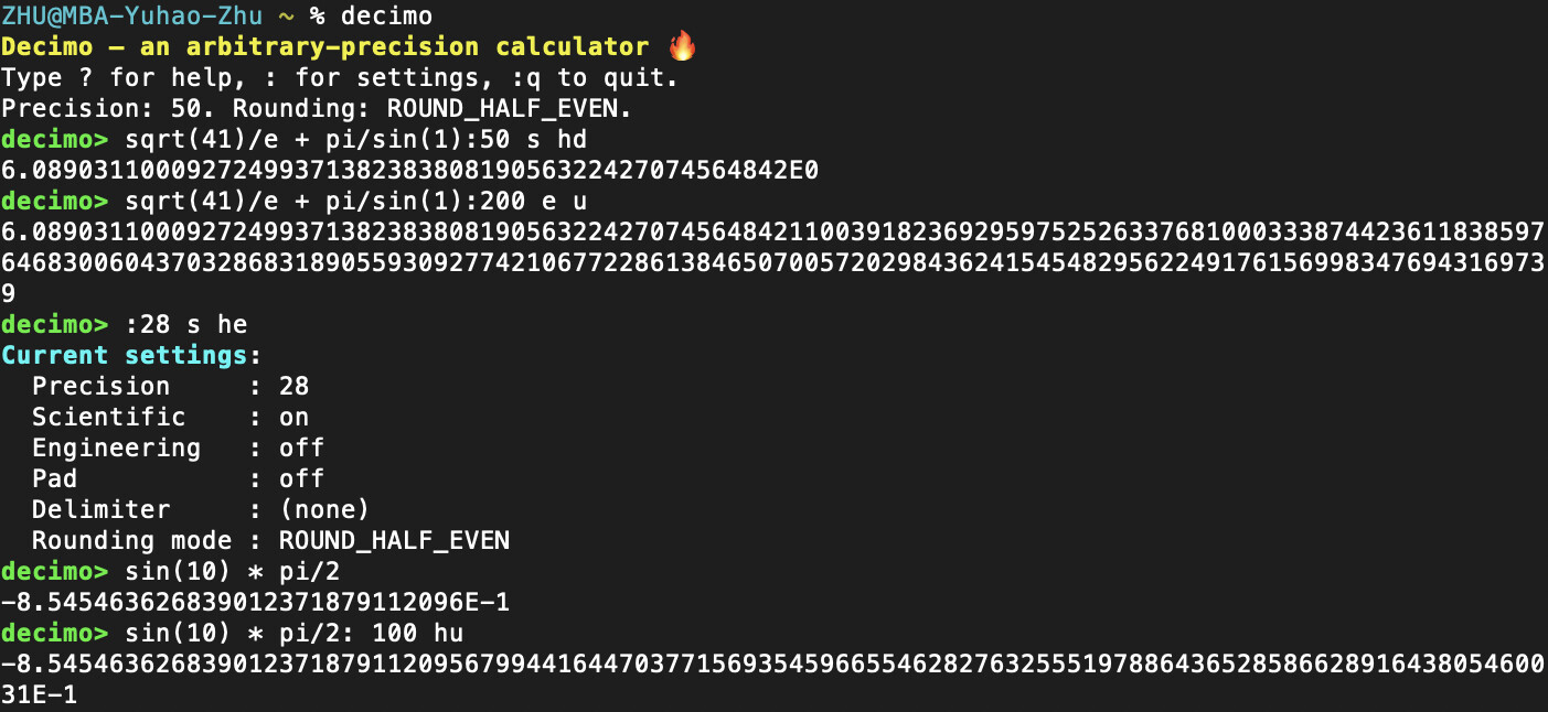 Decimo v0.10.0: interactive arbitrary-precision REPL calculator built in Mojo