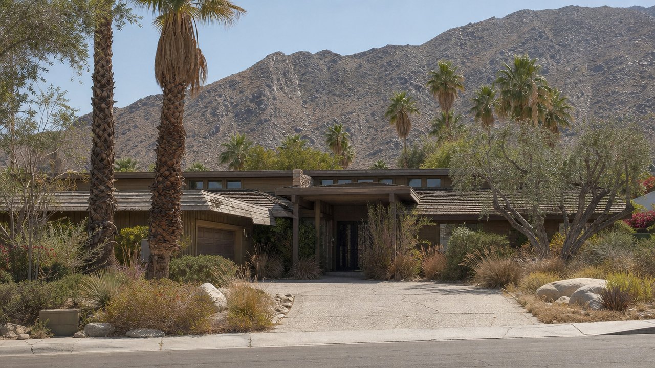 Substantial mid century desert home on a large lot in an established neighborhood, neglected but with good bones