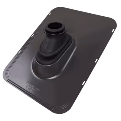 Black rubber gear shift boot mounted on a rectangular metal plate.