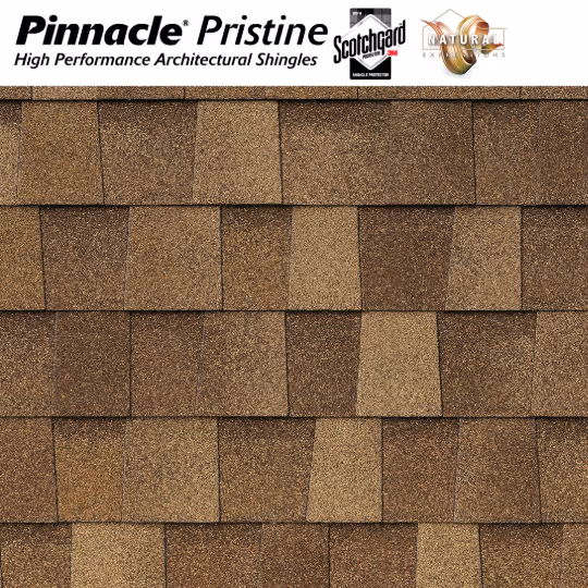 Close-up of black Pinnacle Pristine high performance architectural shingles with Scotchgard protector by 3M.