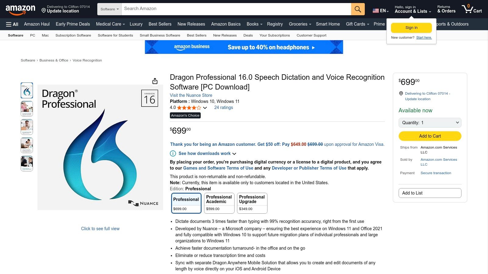 Nuance Dragon Professional v16 (Windows)