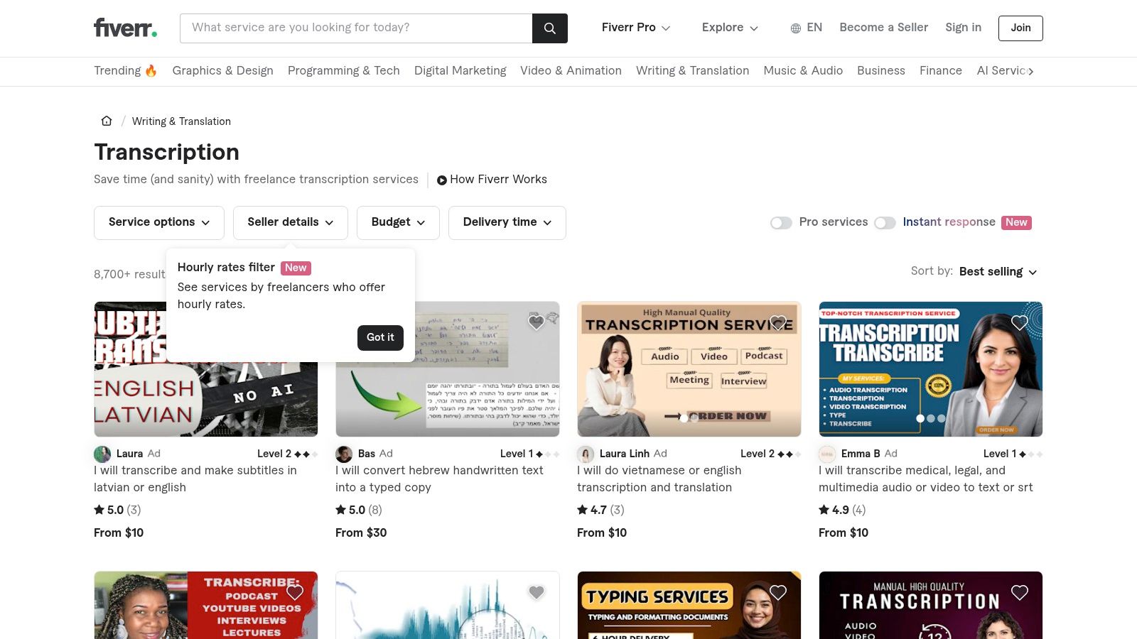 Fiverr (Transcription Category)