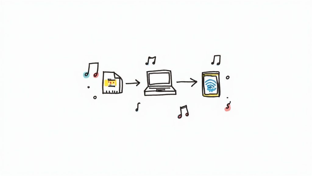 A person using a smartphone to manage audio files, symbolizing the conversion of voice memos.