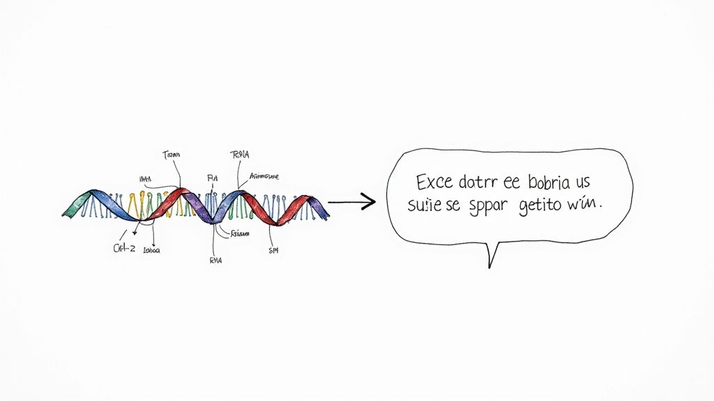 A visual representation of translation, showing different languages and cultural symbols merging.
