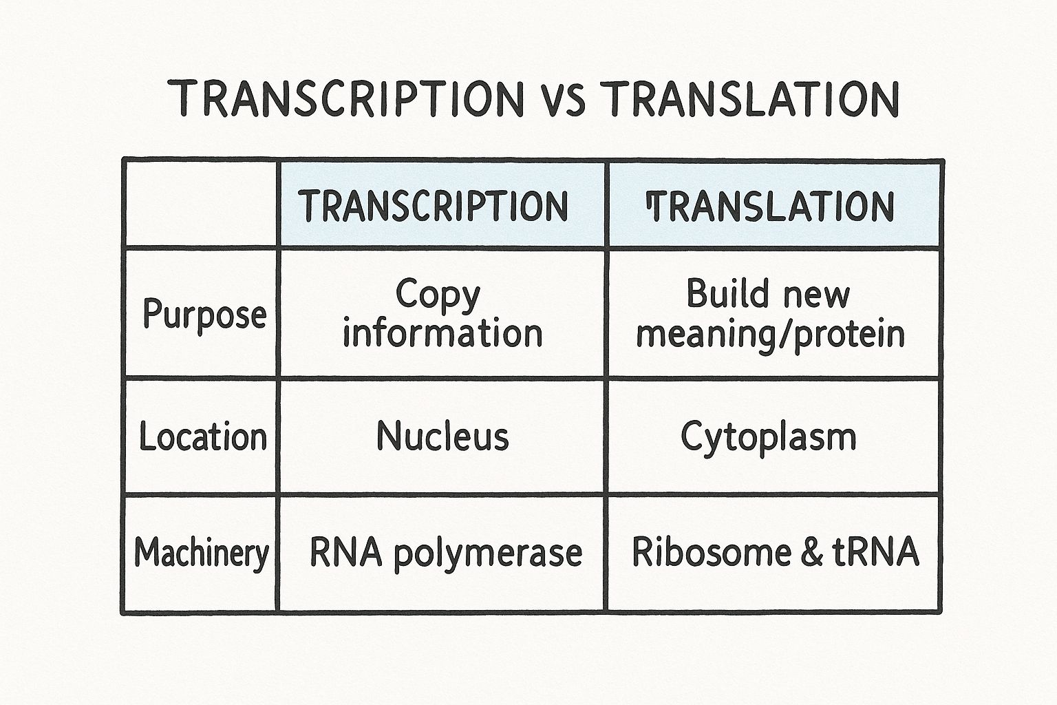 Infographic about difference between transcription and translation
