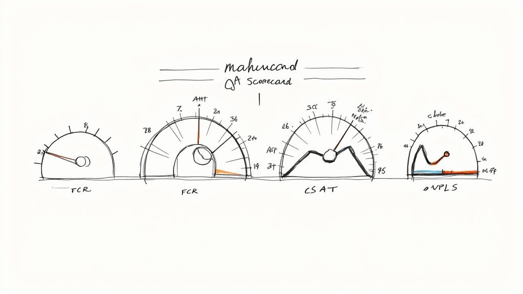 A dashboard showing various call center metrics and KPIs, representing the data-driven approach to quality assurance.