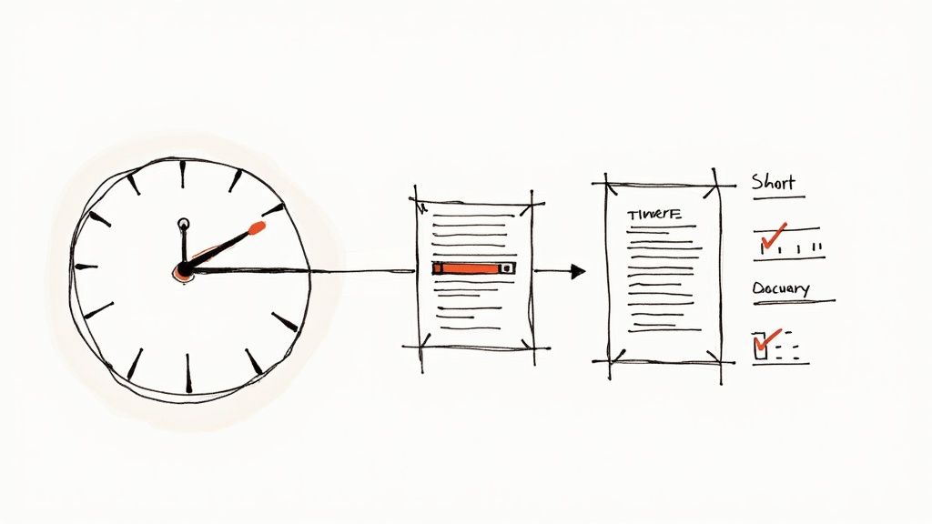 A professional reviews a text transcript on a tablet while an audio waveform visualizes in the background, showing the efficiency of transcription software.