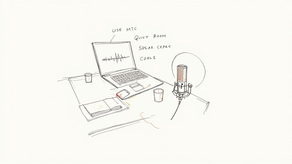 Person adjusting a professional microphone for a recording session