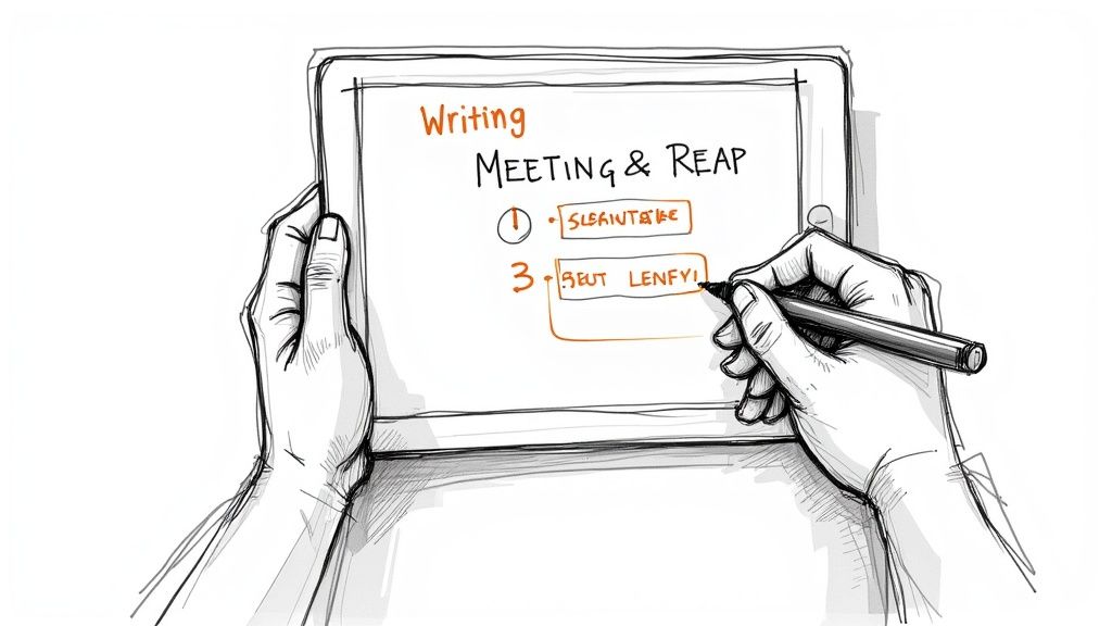 Team members collaborating around a laptop, reviewing a document together.