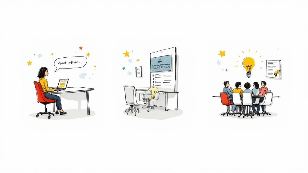 People collaborating around a table, illustrating a knowledge management system in a real-world setting.