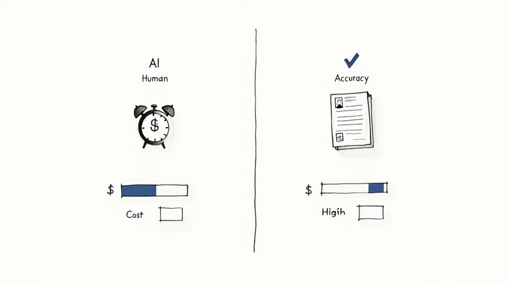 A person typing on a laptop, representing transcription services.