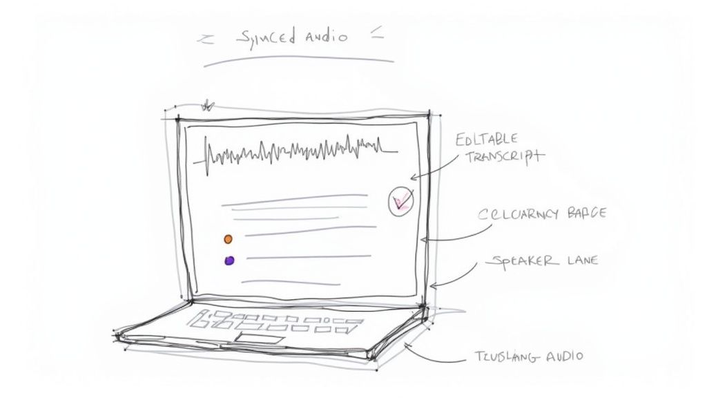 A user happily interacting with the HypeScribe interface on a laptop.