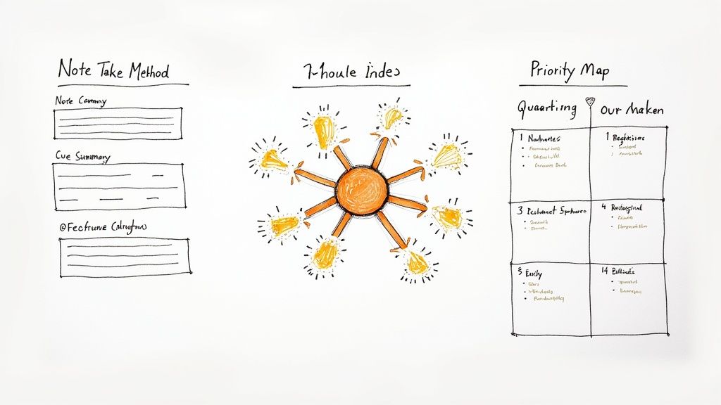 A person mind-mapping on a large white sheet of paper with colorful sticky notes and markers.