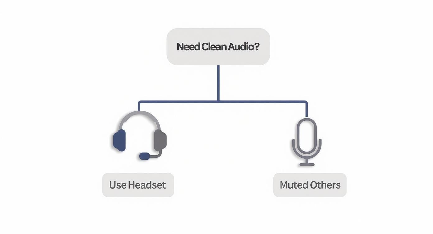 Flowchart showing two ways to get clean audio: use a headset or mute others.