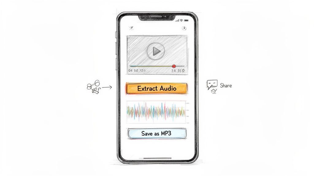 A sketch of a smartphone app to extract and save audio from video files as MP3.