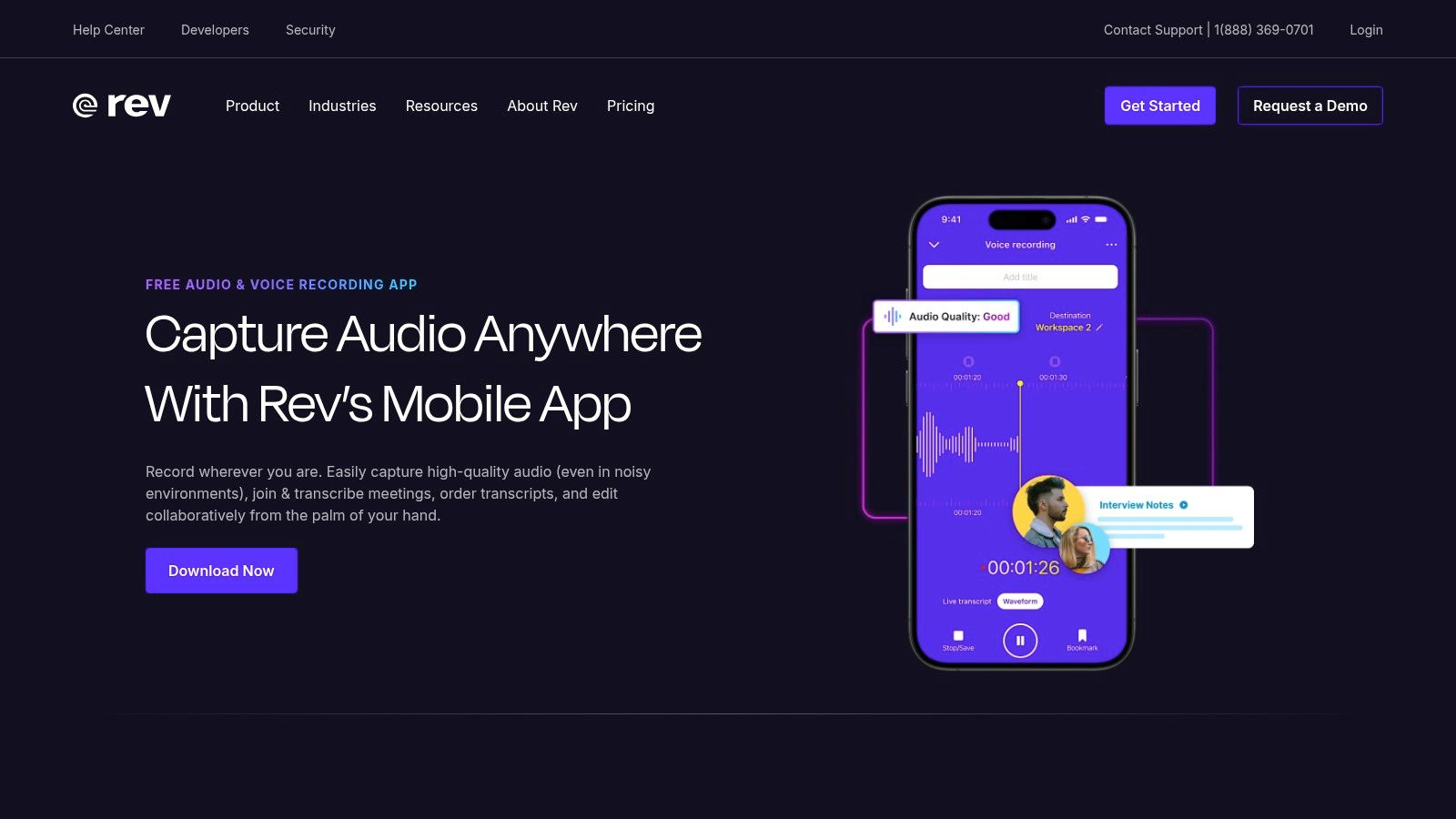 Rev (Rev Voice Recorder + transcription services)