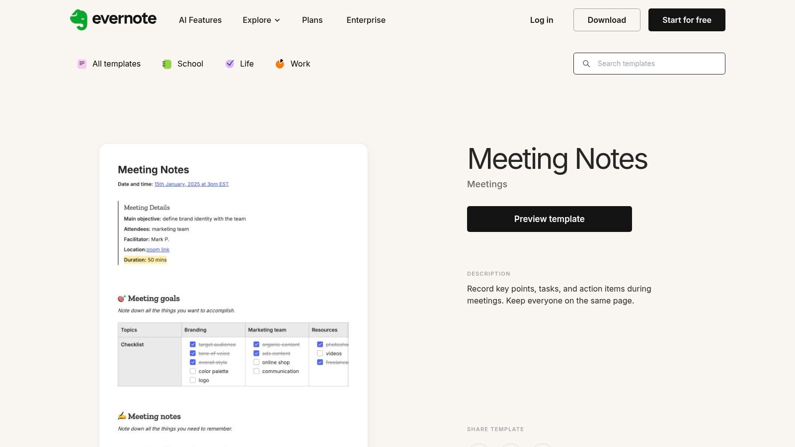 Evernote Templates (Meeting Notes)