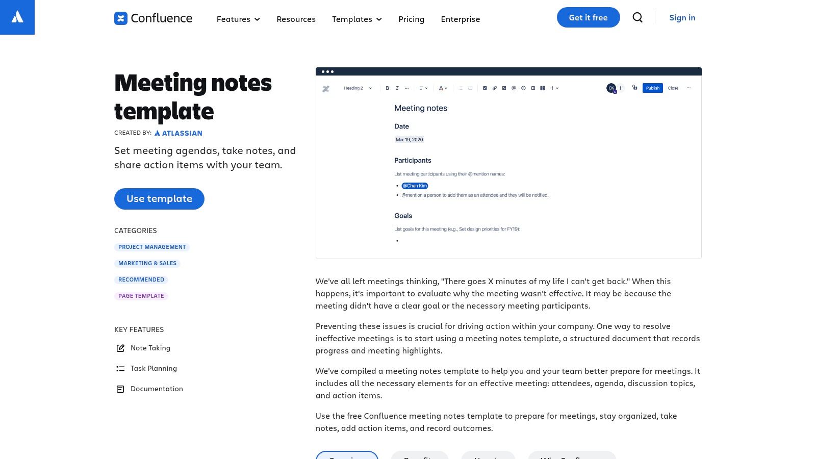 Atlassian Confluence templates (Meeting Notes)