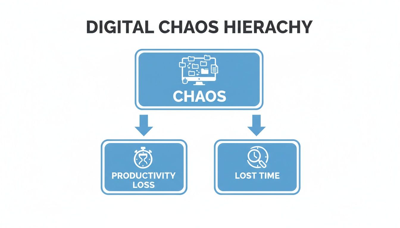 A hierarchy diagram illustrating digital chaos leading to productivity loss and lost time.