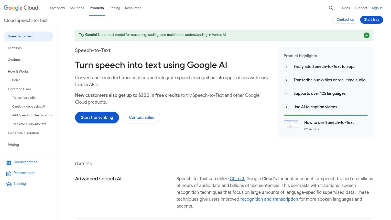 Google Cloud Speech-to-Text (API)