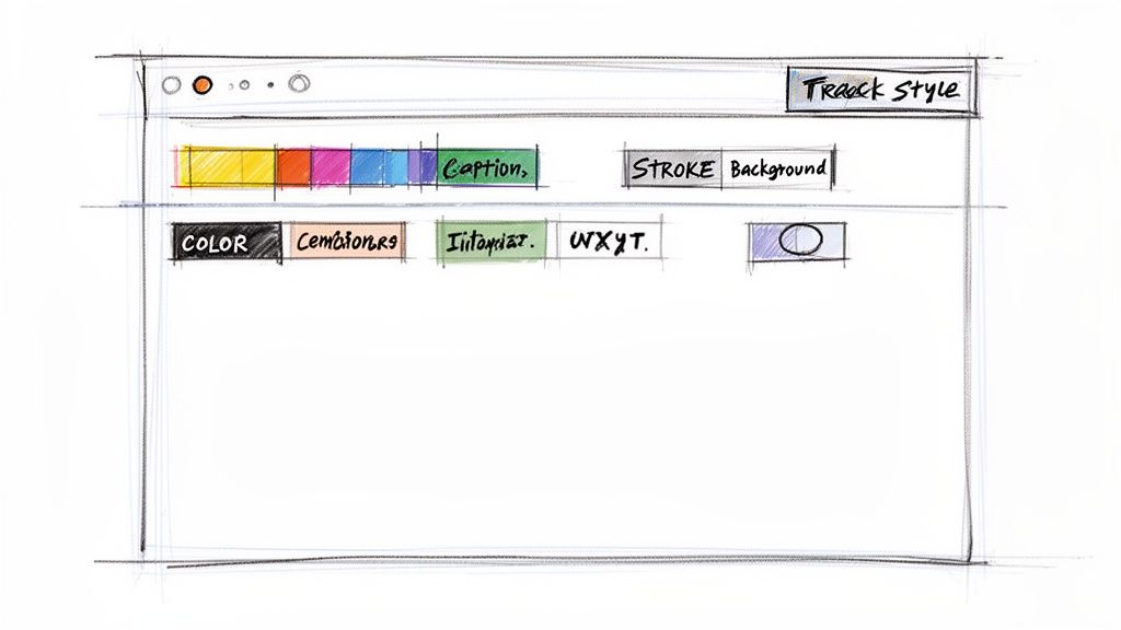 A hand-drawn sketch of a software interface, likely for style or effects settings, featuring color swatches and text labels.