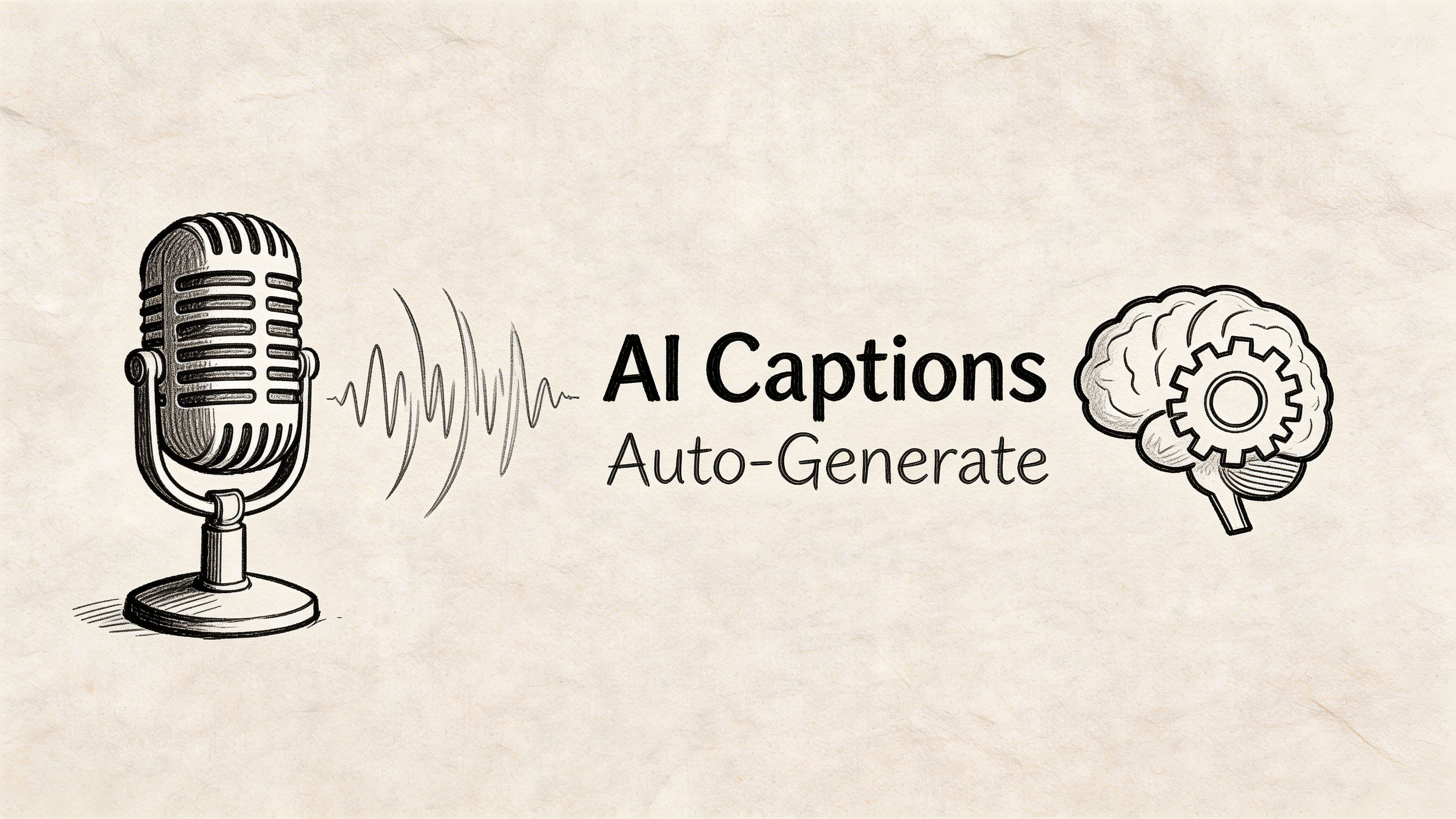 A hand-drawn illustration featuring a microphone, sound waves, and a human brain with a gear icon.