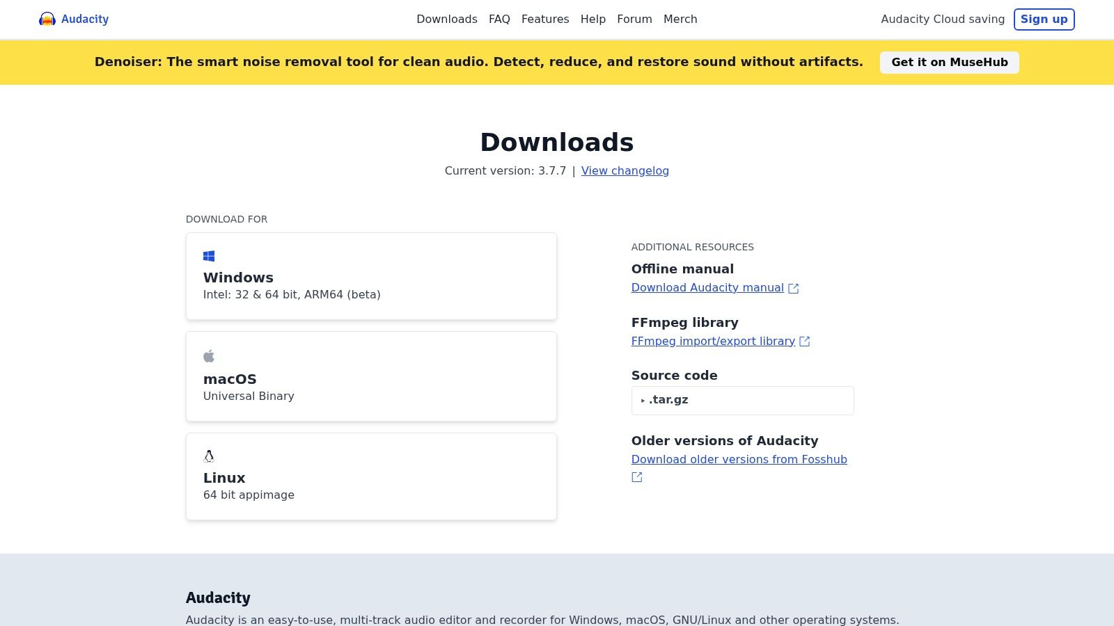 Screenshot from https://www.audacityteam.org/download/