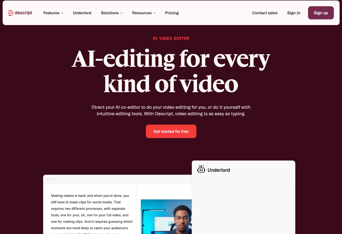 Descript landing page
