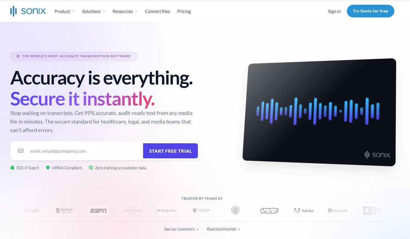 Sonix landing page