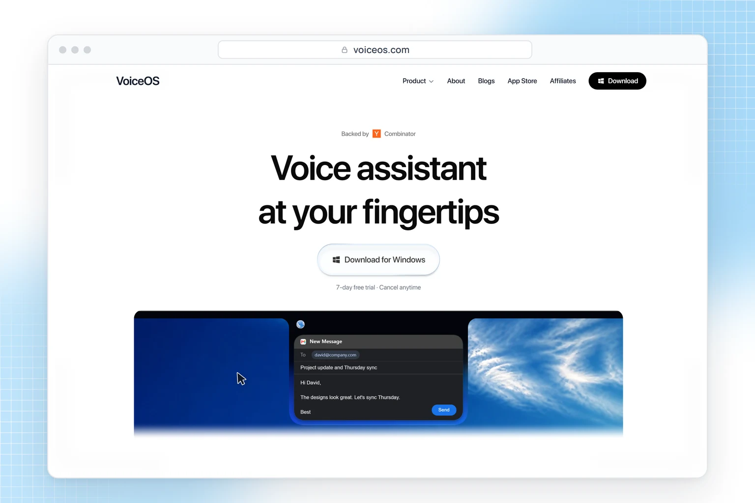 Voice OS website: a dictation app and voice assistant for Mac and Windows, iPhone app coming soon