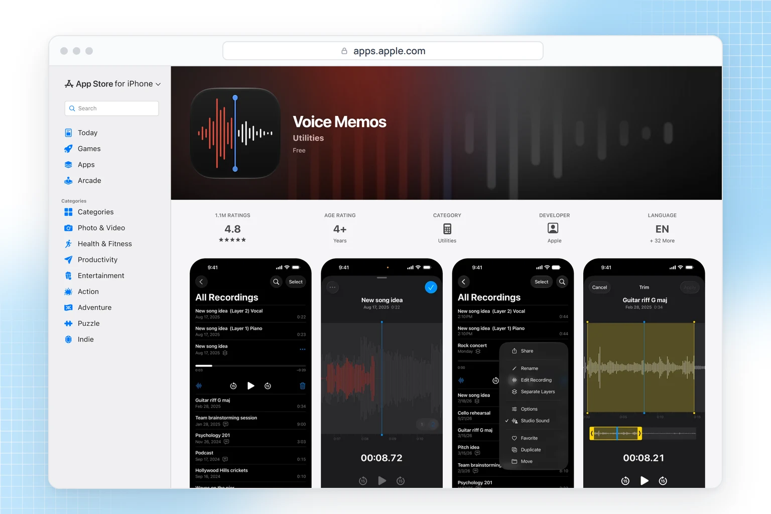 Voice Memos on the App Store: Apple's free recorder that transcribes recordings on iPhone 12 or later