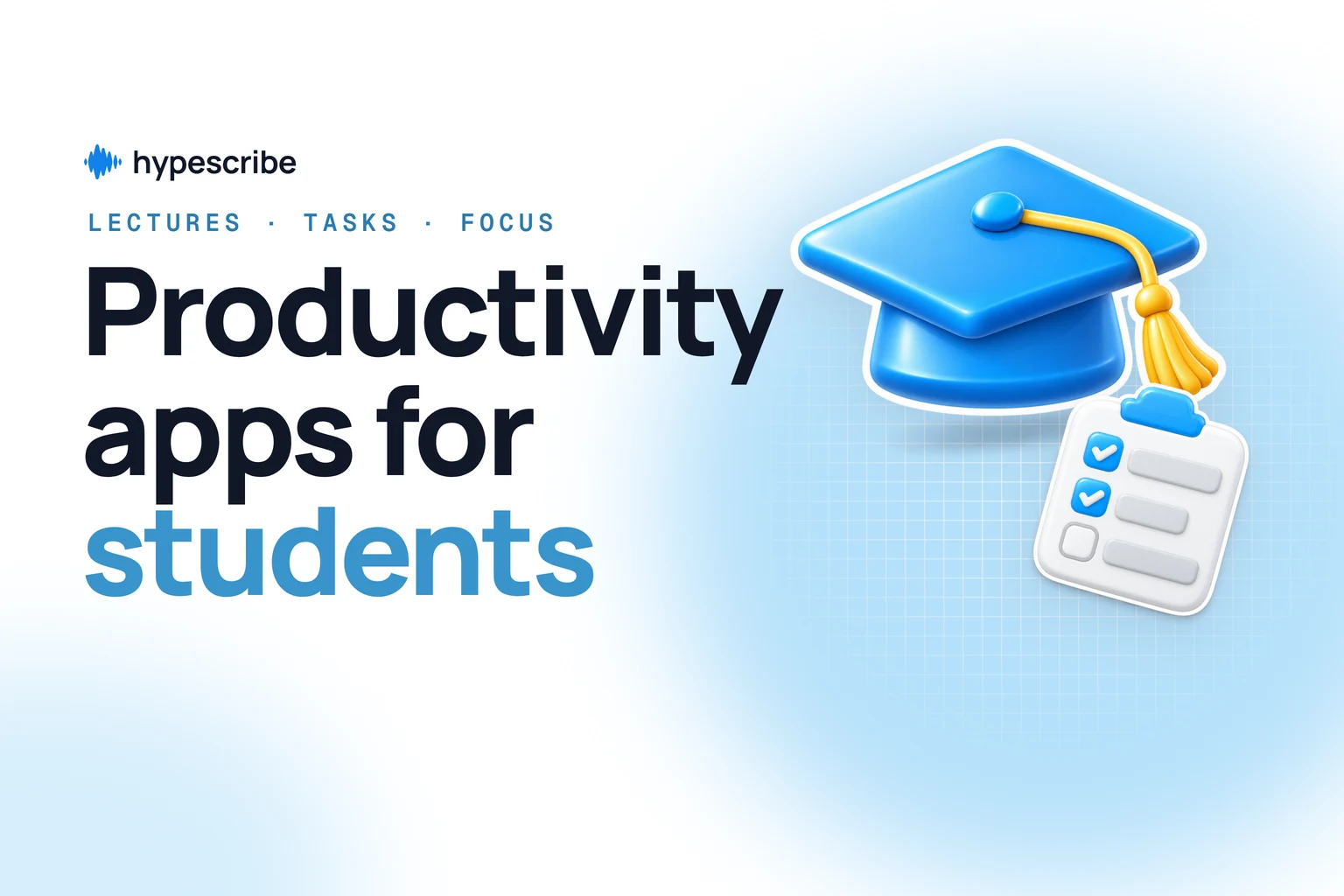 Productivity apps for students: a graduation cap and a study checklist on a light blue background