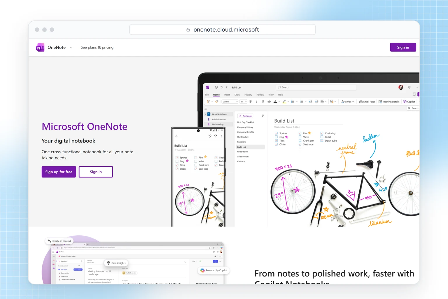 Microsoft OneNote website: a free digital notebook for Windows, Mac, iPhone, Android and the web