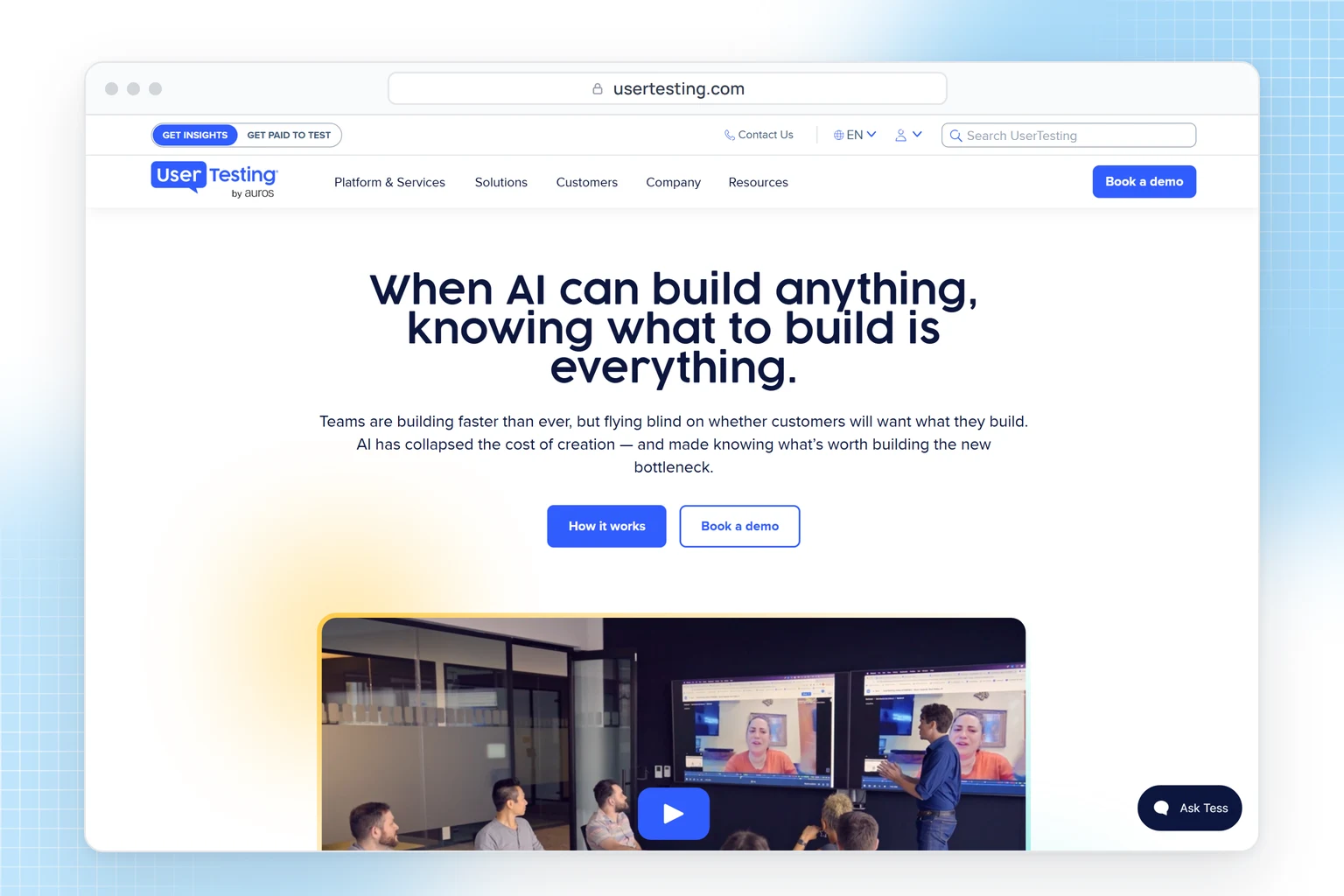 UserTesting website: human insight on what customers want before you build it
