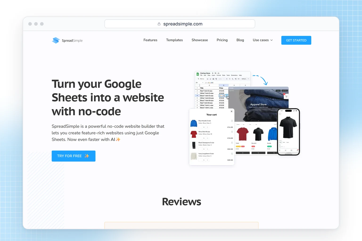 SpreadSimple website: turn a Google Sheet into a website without code