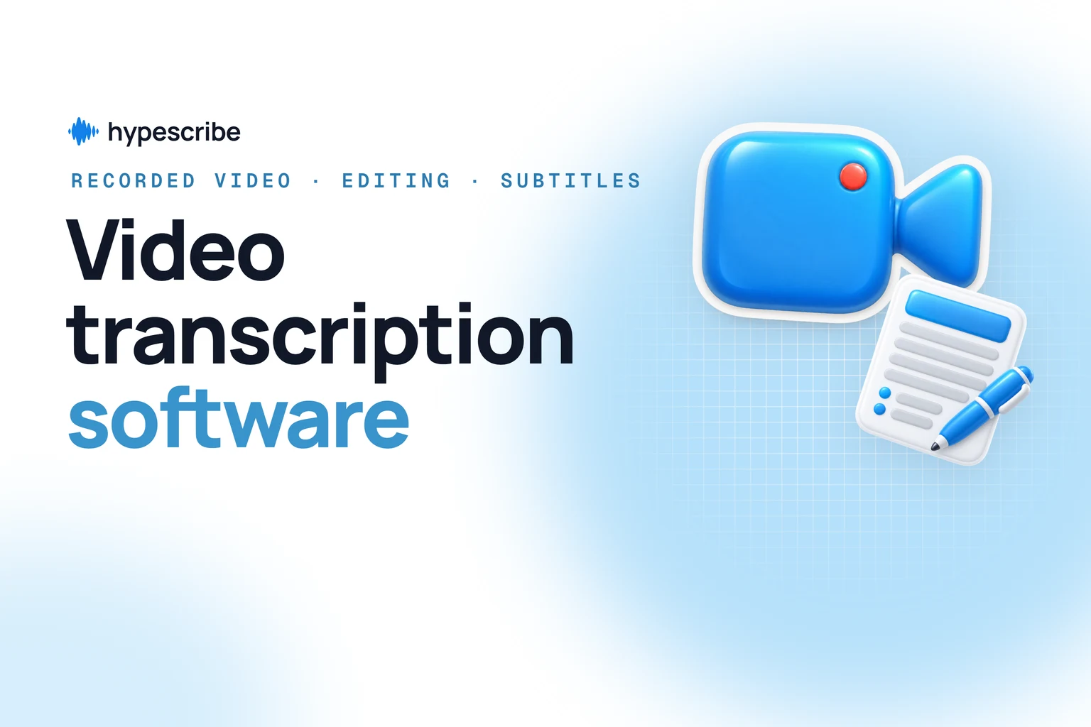 Best video transcription software: a 3D video camera next to a transcript document