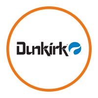 Dunkirk logo with stylized black text and a blue circular design element.