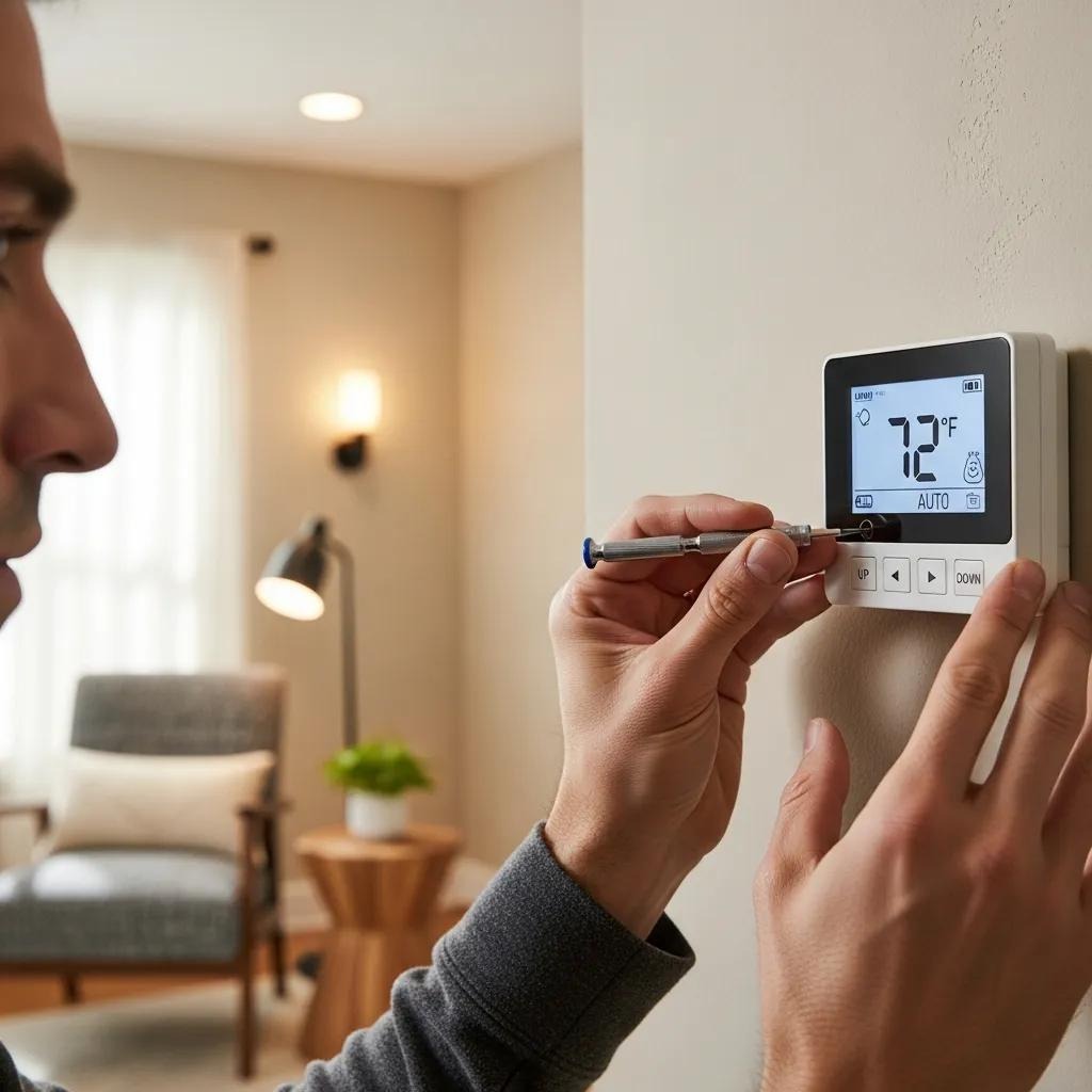 Technician calibrating a digital thermostat for optimal temperature control