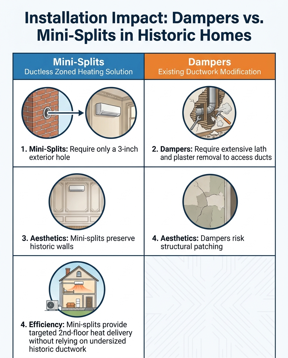 Installation Impact: Dampers vs. Mini-Splits in Historic Homes